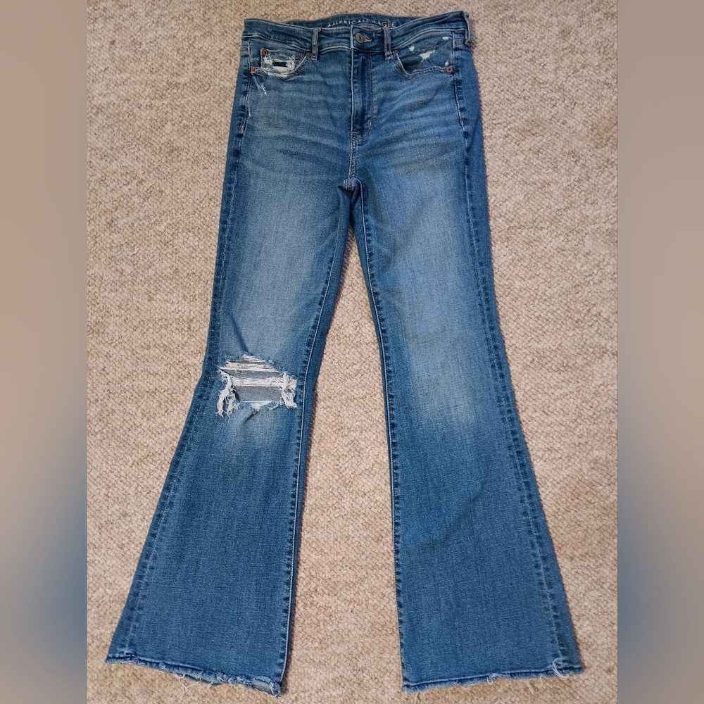 American Eagle-Women's Ripped Super-High Waisted Flare Jean-Sz 6 Reg-WORN ONCE!